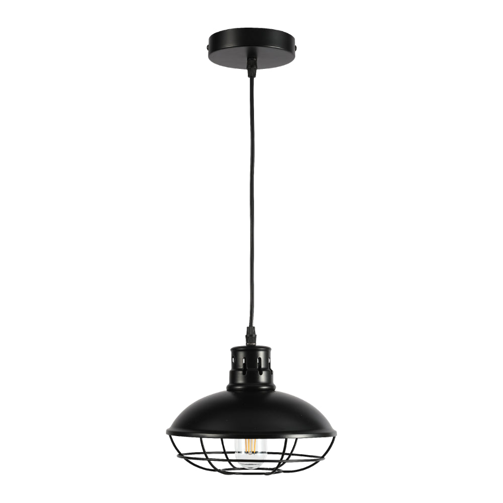 Factory Celling Light Urban Revive Caged Factory Ceiling Pendant Light Black | TEKLED
