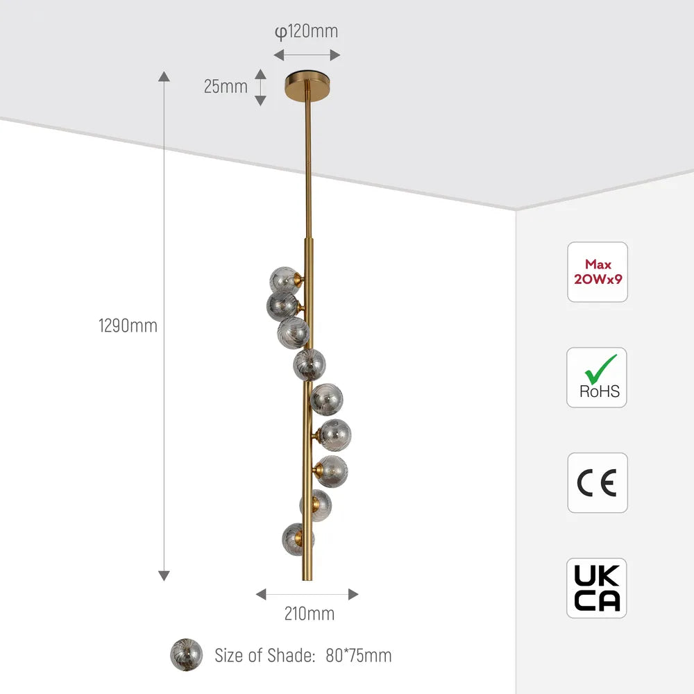 Size and technical specs of the Vertica Ripple Spiral Pendant Light-159-18282