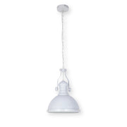 White pendant light with chain, ideal for adding a stylish touch to any room.