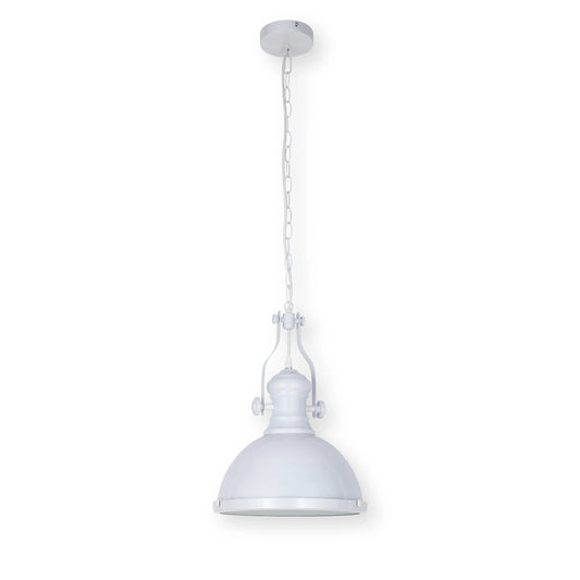 White pendant light with chain, ideal for adding a stylish touch to any room.