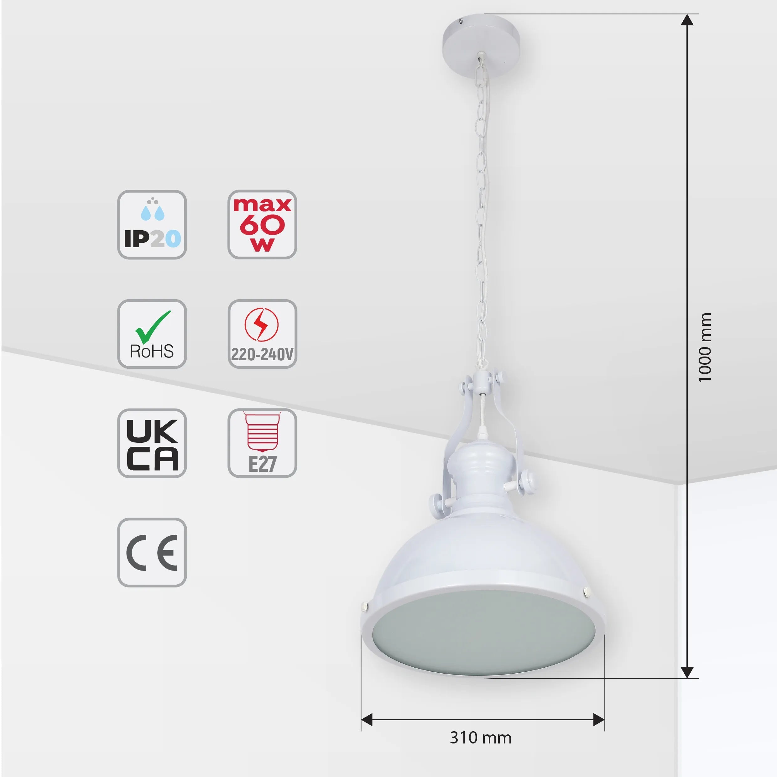 White Frosted Glass Dome Pendant Light E27