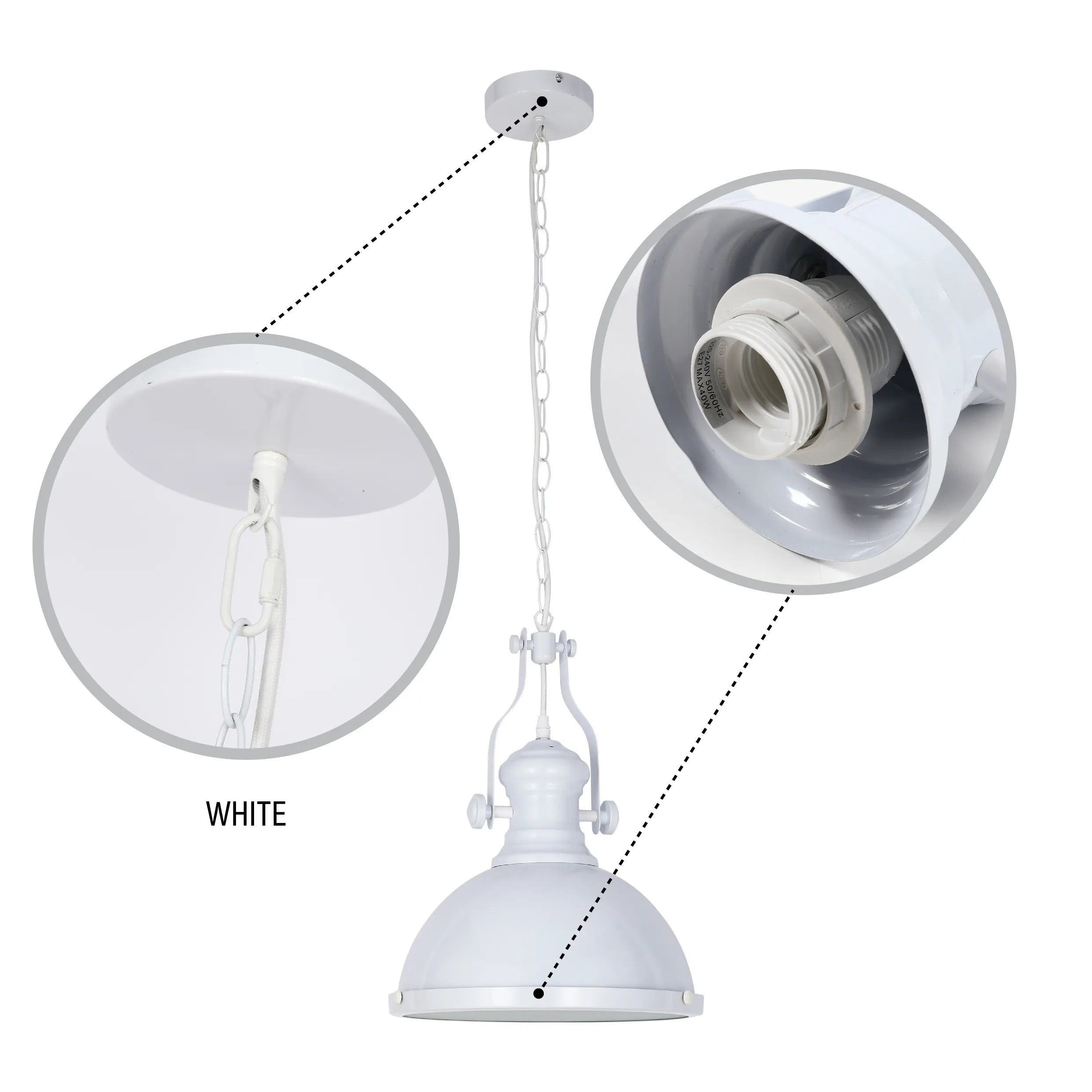 White Frosted Glass Dome Pendant Light E27