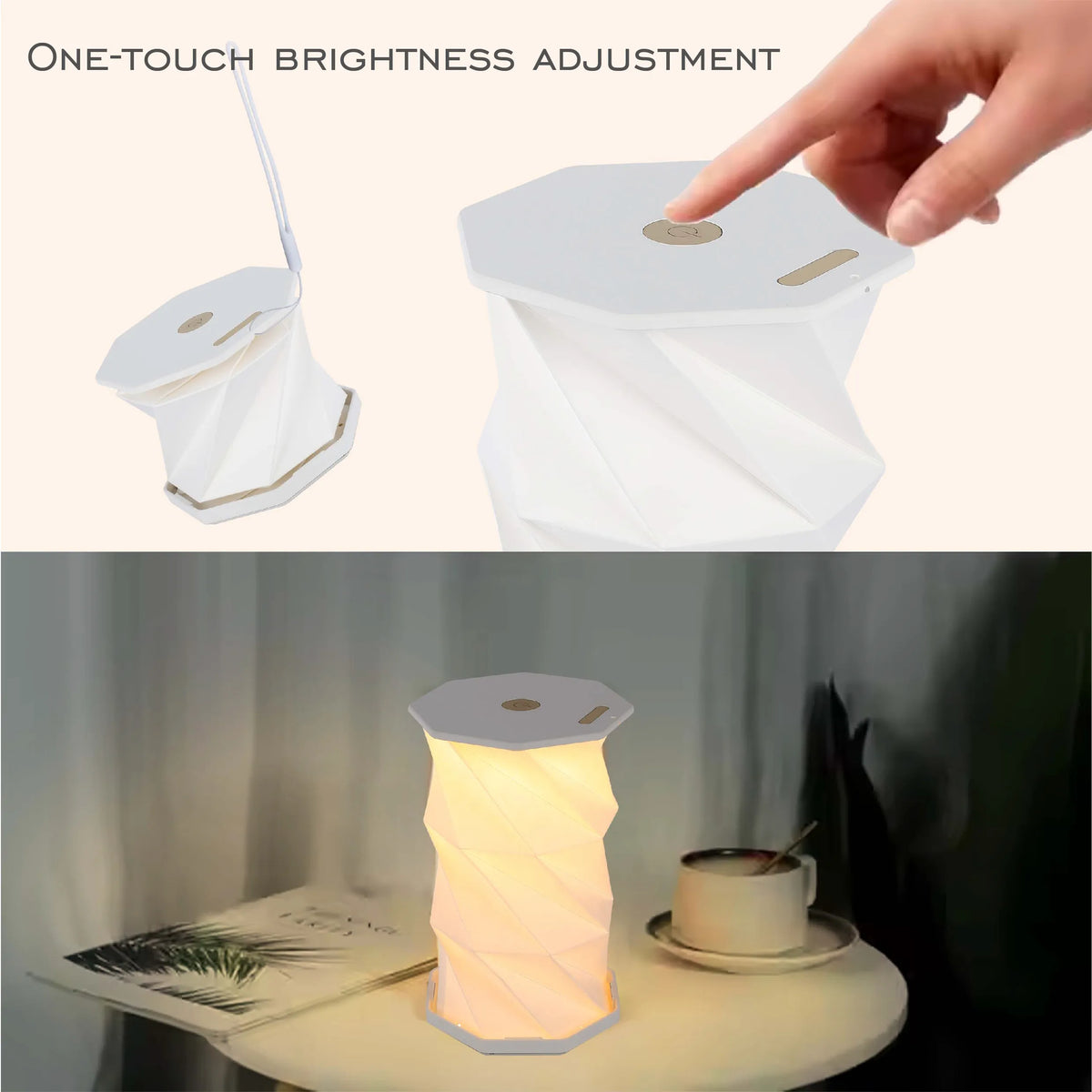A modern bedside lamp with a one-touch brightness adjustment, giving soft ambient lighting.
