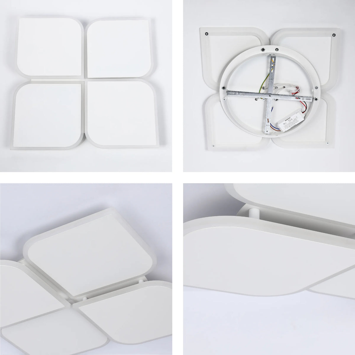 A modern, white LED ceiling light fixture in a floral design. Perfect for adding a touch of elegance to any room.