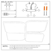 Technical diagram for a four-bulb light fixture, showing wiring, plus wall- and ceiling-mounting details and safety information.