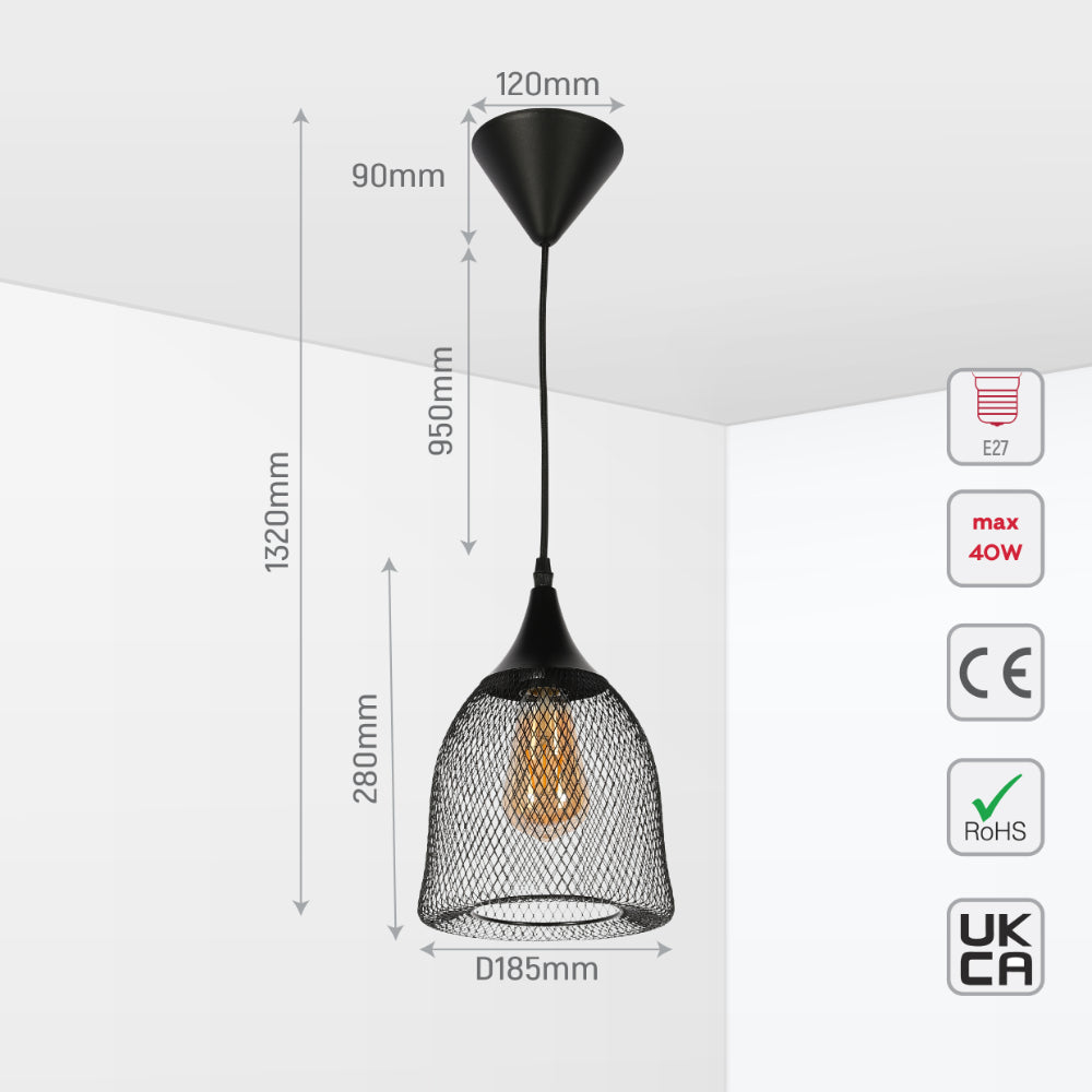 size for Wire Mesh Industrial Dome Pendant Ceiling Light  modest