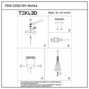 Technical diagram for the TEKLED pendant light, model no. 159-184564. Installation by electrician only.