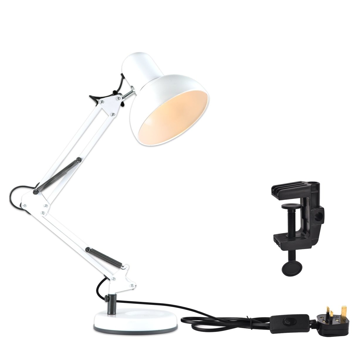 Main image of Atlas Architect Swing Arm White Desk Lamp with Clip E27