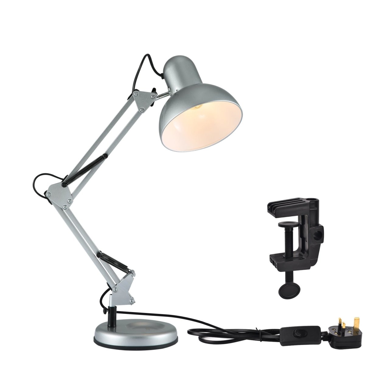 Main image of Atlas Architect Swing Arm Grey Silver Desk Lamp with Clip E27