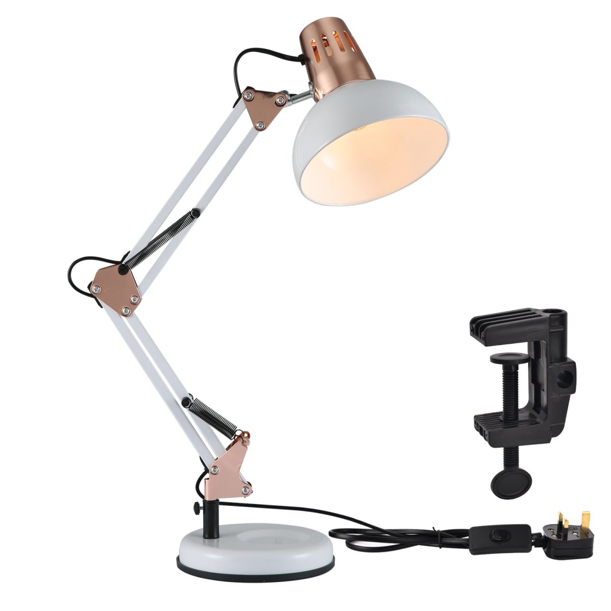 Main image of Atlas Architect Swing Arm White Copper Desk Lamp with Clip E27