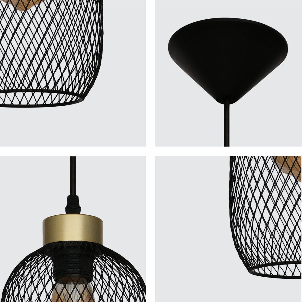 Close shots of Mesh Cage Lantern Metal Pendant Ceiling Light E27