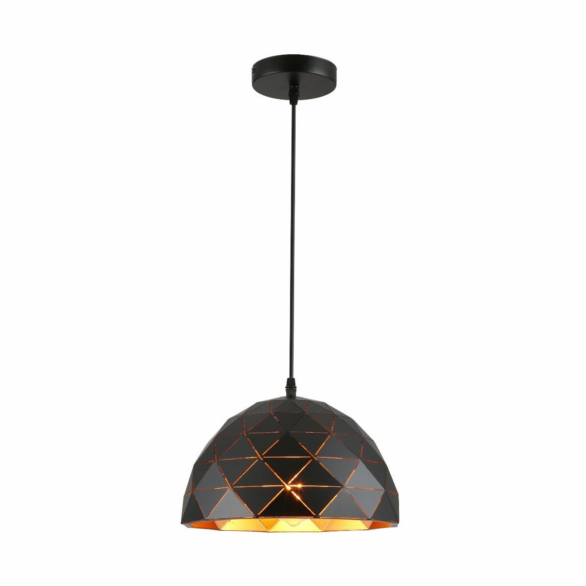 Triangle Laser Cut Metal Dome Pendant Ceiling Light E27 black outer gold inner 150-18296