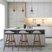 On top of Kitchen Island  usage of Sawyer Ribbed Fluted Reeded Maloto Lantern Clear Glass Pendant Ceiling Light E27 Gold Handled  | TEKLED 150-18702