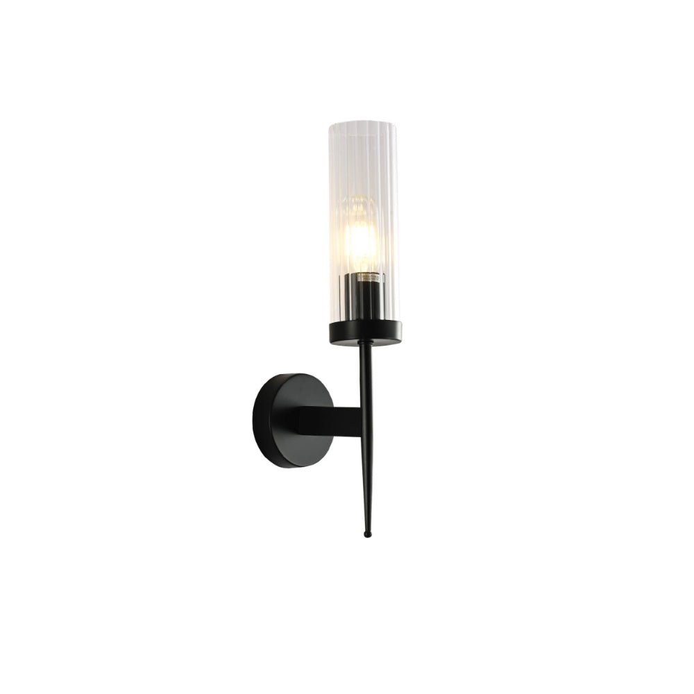 Main image of Black Cylinder Clear Reeded Glass Joseph Fonteyn Fluted Wall Light E27
