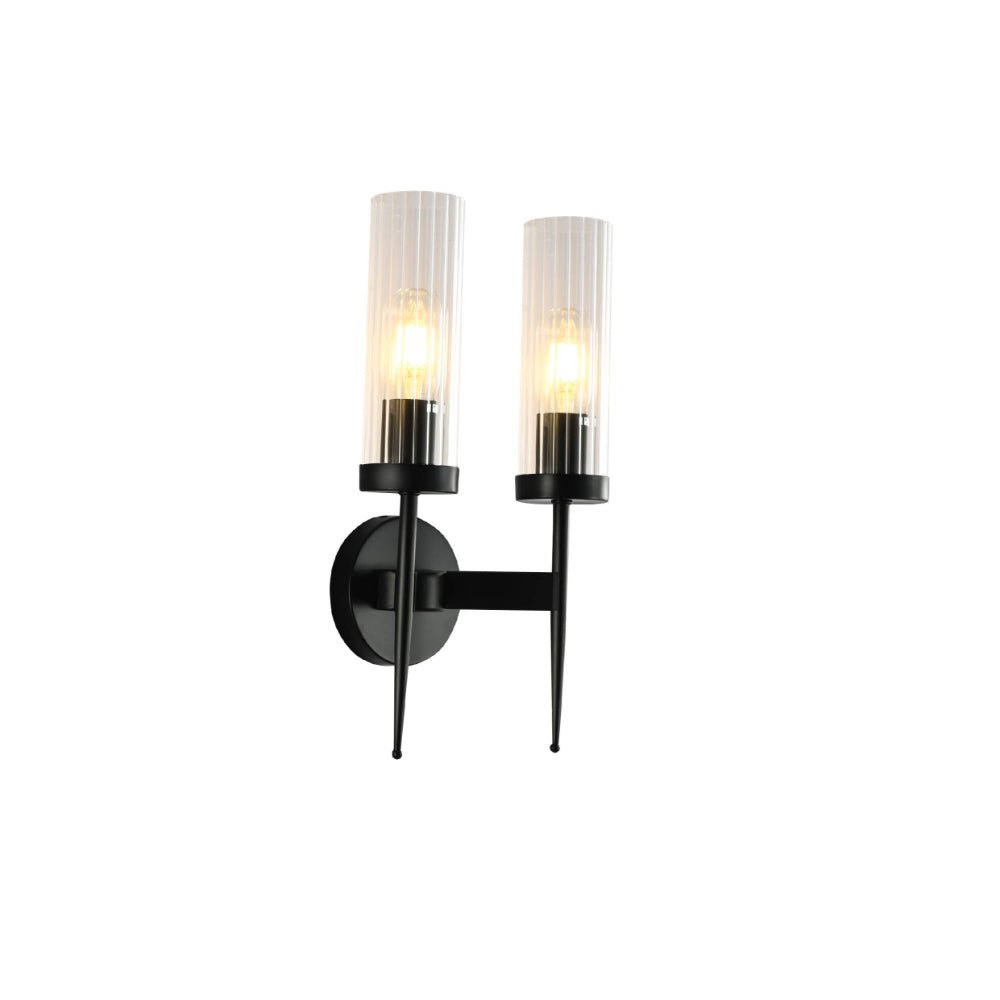 Main image for Black Reeded Joseph Fonteyn Cylinder Clear Glass Wall Light with 2xE14 Fitting 151-194946