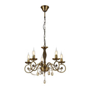 Main image of Antique Brass Finishing Metal Body French Candle Vintage Crystal Ceiling Light with E14 | TEKLED 152-179536