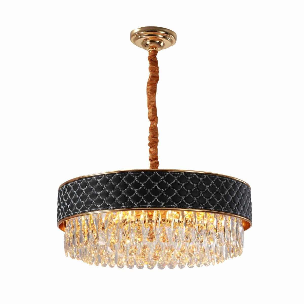 Main image of Gold Metal Black Leather Crystal Chandelier D600 with 12xE14 Fitting | TEKLED 158-19858