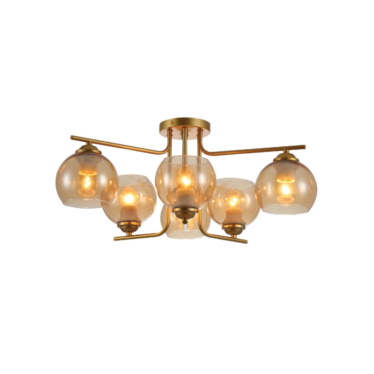 Main image of Gold L shape Metal Amber Dome Glass Ceiling Light with E27 Fittings | TEKLED 159-17630