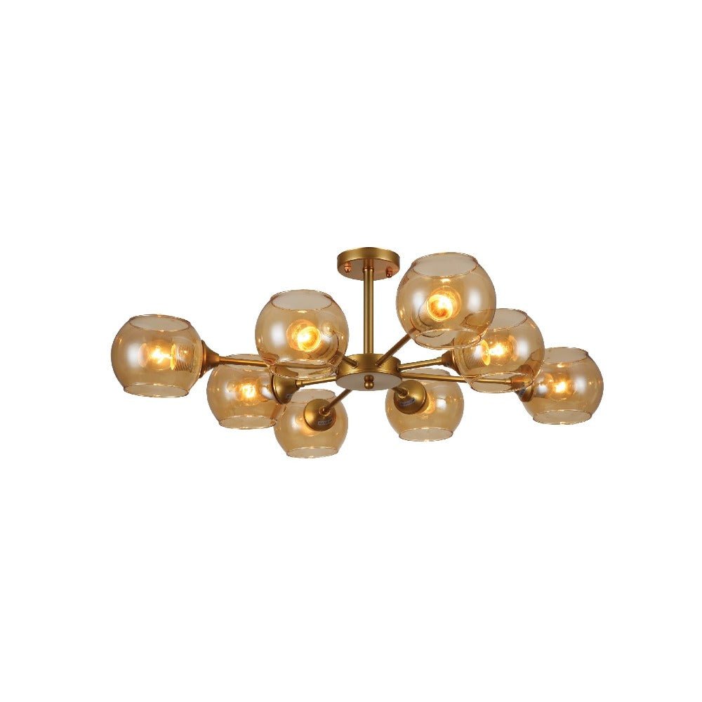 Main image of Amber Sides Open Globe Glass Gold Semi Flush Ceiling Light E27 | TEKLED 159-17638