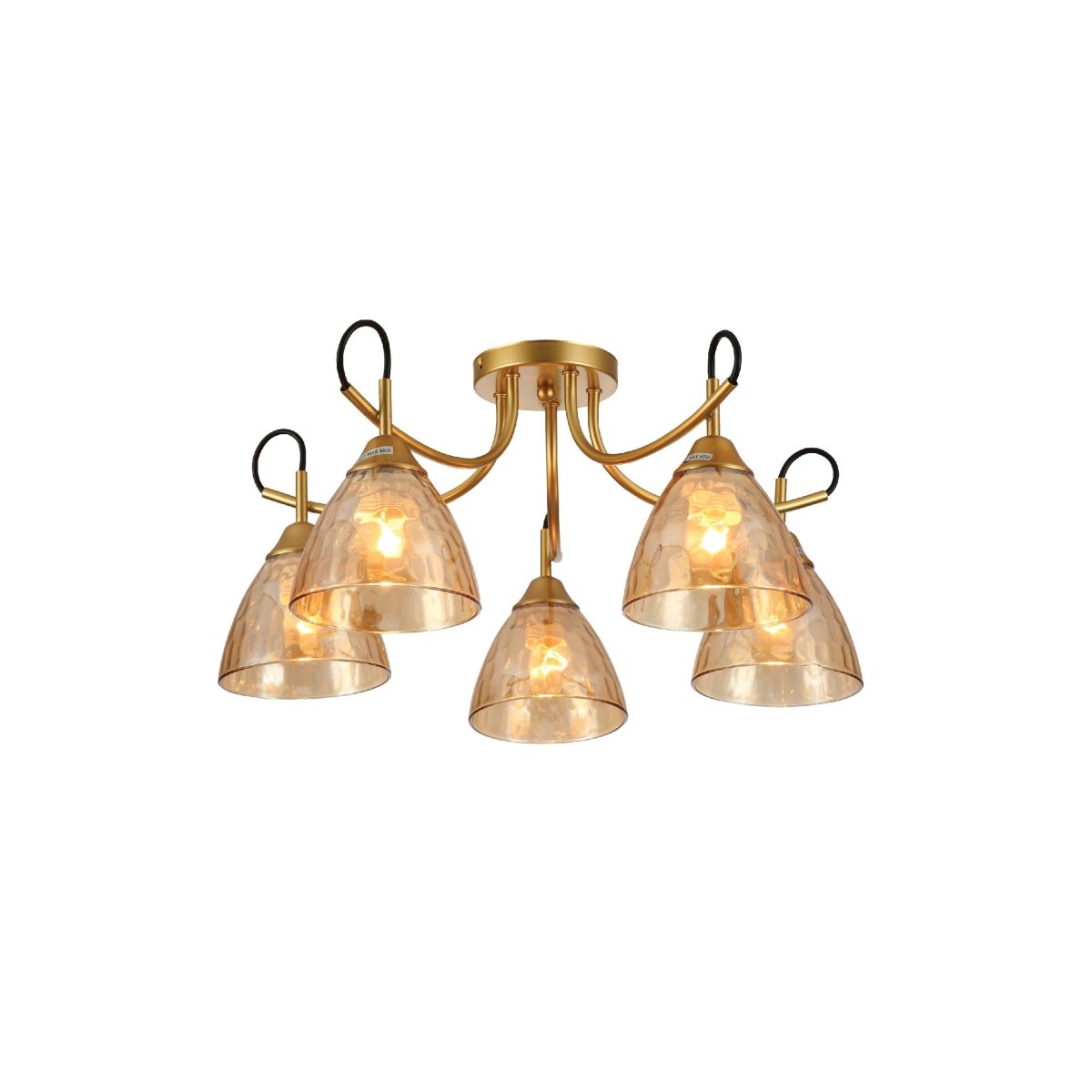 Main image of Amber Cone Glass Gold Semi Flush Ceiling Light E27 | TEKLED 159-17642