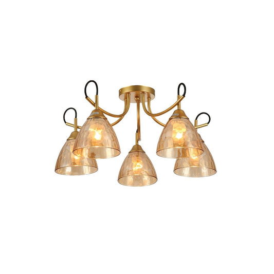 Main image of Amber Cone Glass Gold Semi Flush Ceiling Light E27 | TEKLED 159-17642