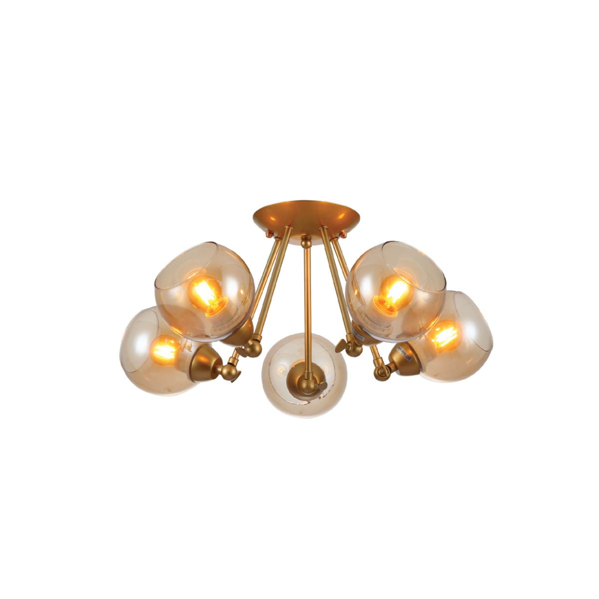 Main image of Gold Hinged Metal Amber Dome Glass Ceiling Light with E27 Fittings | TEKLED 159-17650