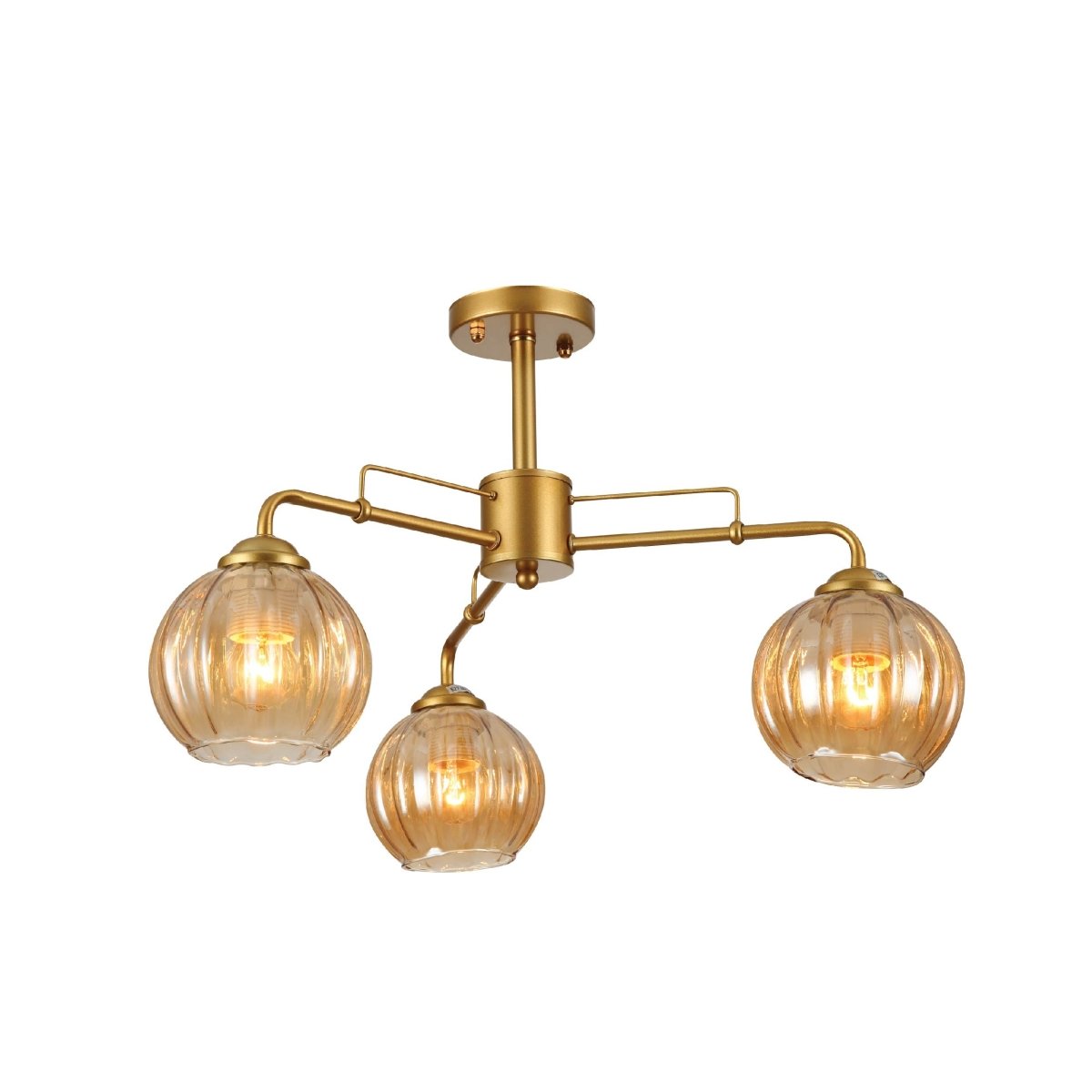 Interior application of Amber Reeded Globe Glass Gold Metal Industrial Vintage Retro Semi Flush Ceiling Light with E27 Fittings | TEKLED 159-17654