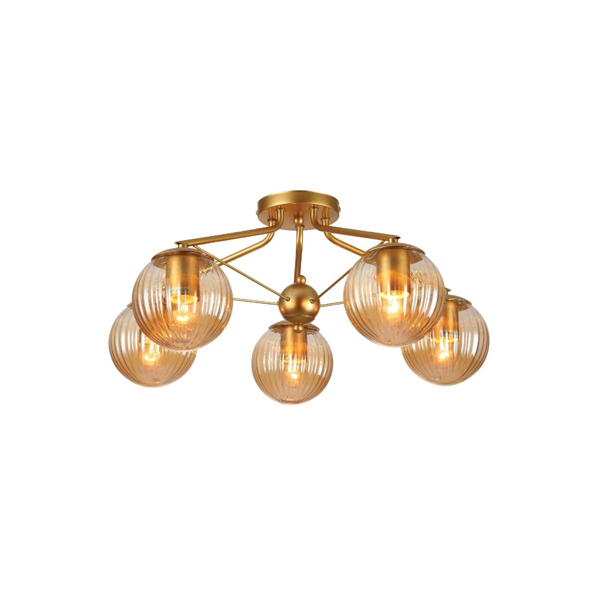 Main image of Amber Reeded Globe Gold Semi Flush Ceiling Light E27 | TEKLED 159-17680