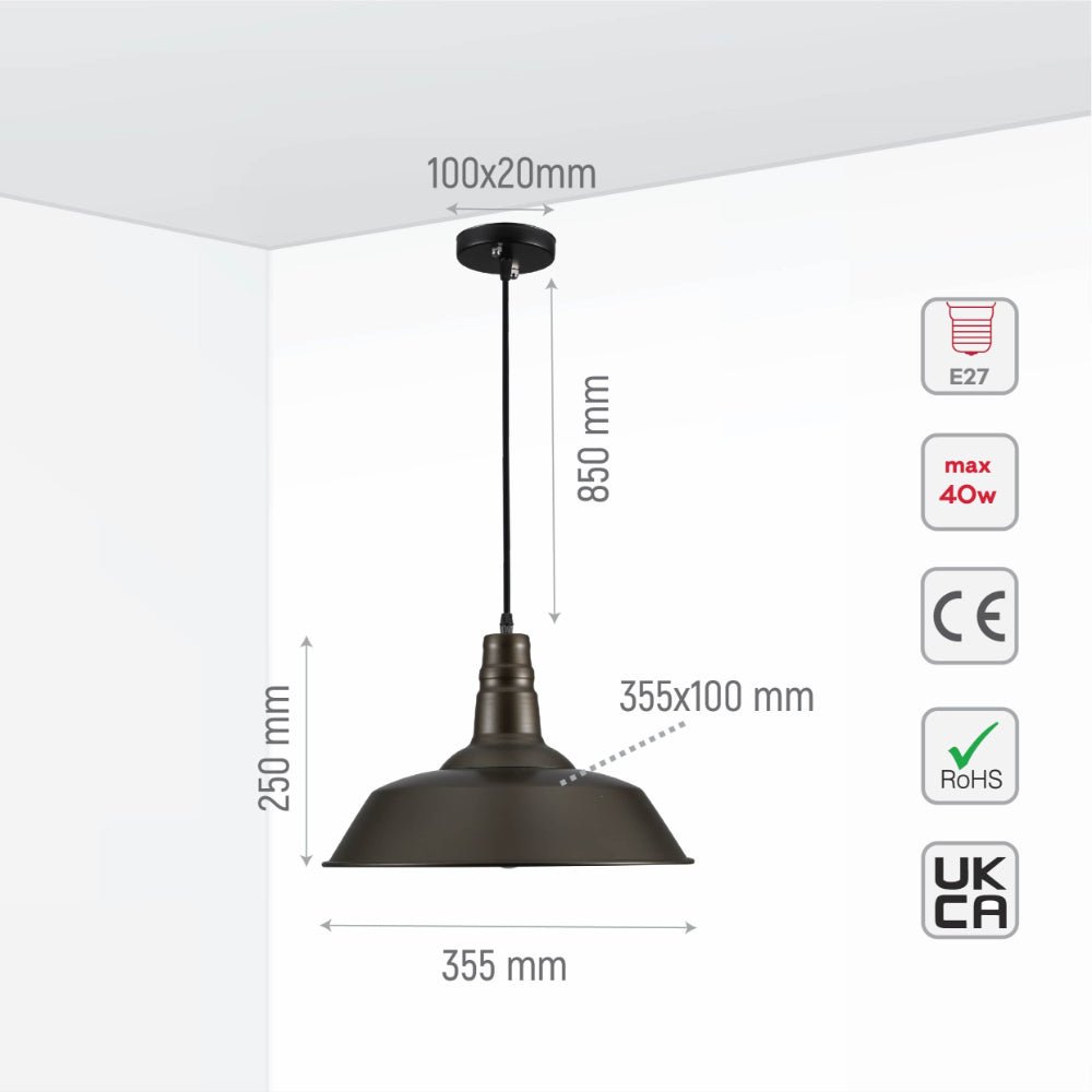Size and specs of Black Step Caged Industrial Metal Ceiling Pendant Light with E27 Fitting | TEKLED 159-17746