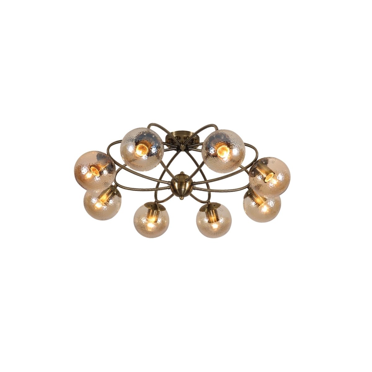 Main image of Textured Amber Globe Antique Brass Semi Circle Arm Semi Flush Ceiling Light | TEKLED 159-17760