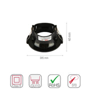 Size and specs of Round Anti Glare Polycarbonate Recessed Downlight GU10 White or Black | TEKLED 164-03007