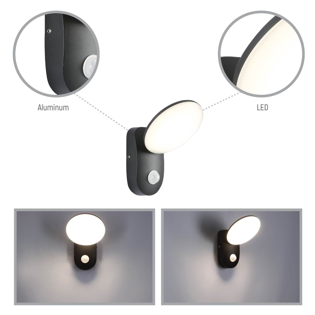 Detailed shots of Black UFO LED Outdoor Wall Light with PIR Sensor | TEKLED 182-03373 close up shots