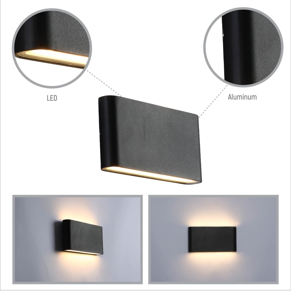 Close up shots of Black Slim Cuboid Up Down Outdoor Modern LED Wall Light | TEKLED 182-03376