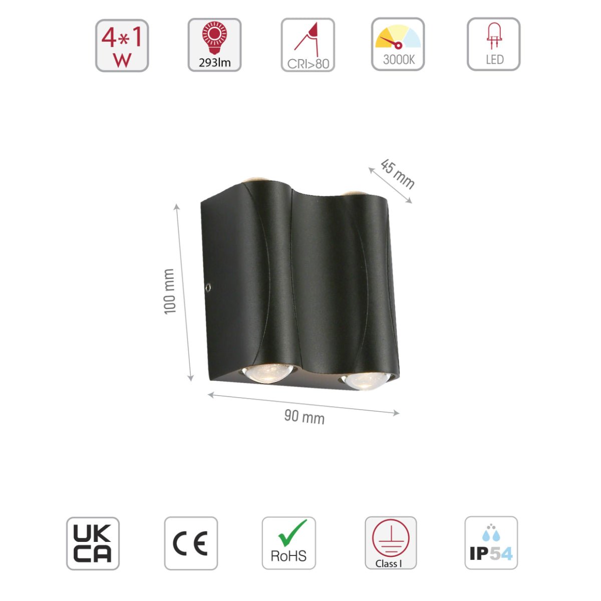 Size and specs of Black Corrugated Up Down Outdoor Modern LED Wall Light | TEKLED 183-03326