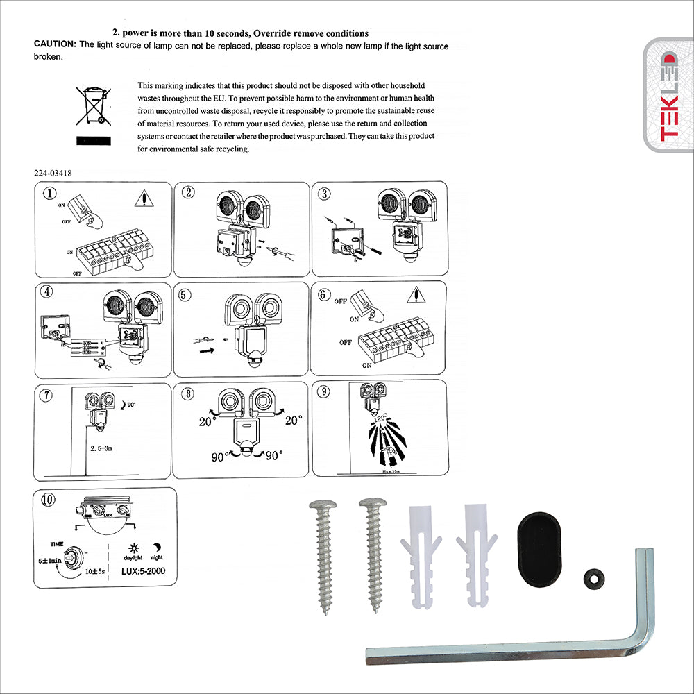 User manual of Wall-A Double Head Security Floodlight with PIR Sensor 20W Cool White 4000K