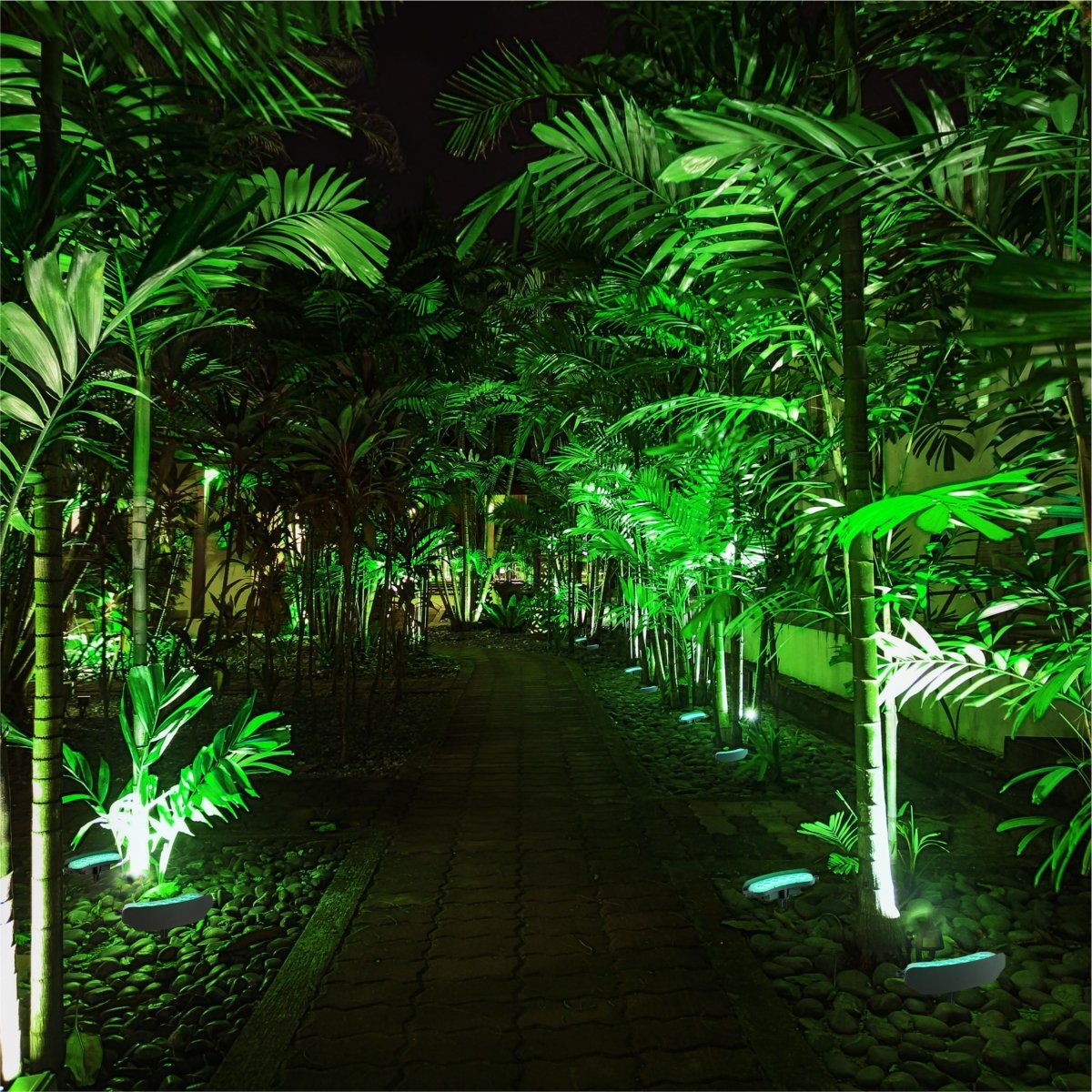 Outdoor usage of Tree Washer LED Floodlight 12W 3000K Warm White or Green | TEKLED 224-03156 pathway