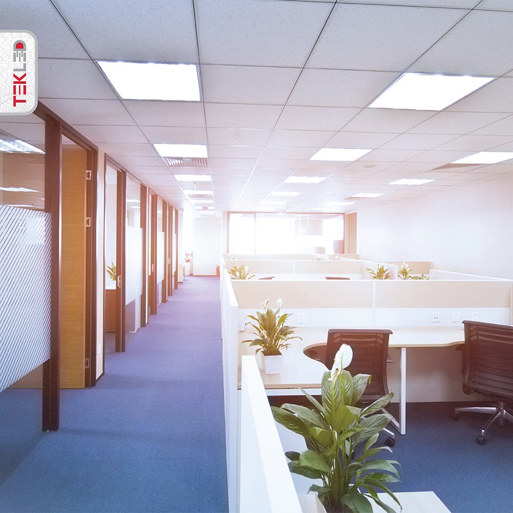 LED Backlit Panel Light 38W 3800Lm 3000K Warm White 600x600 2x2ft Non-Flickering in use in office space