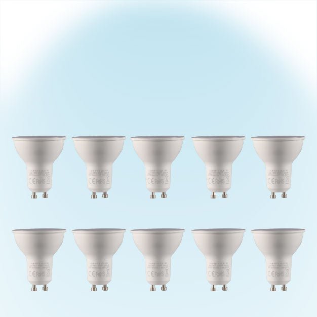 Main image of LED Light bulb shows light colour Lepus LED Spot Bulb PAR16 GU10 7W 6500K Cool Daylight Pack of 10 526-15072