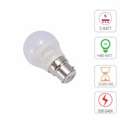 Tech specs of Ursa LED Golf Ball G45 Dimmble B22 Bayonet Cap 5W 2700K Warm White 4000K Cool White Pack of 4
