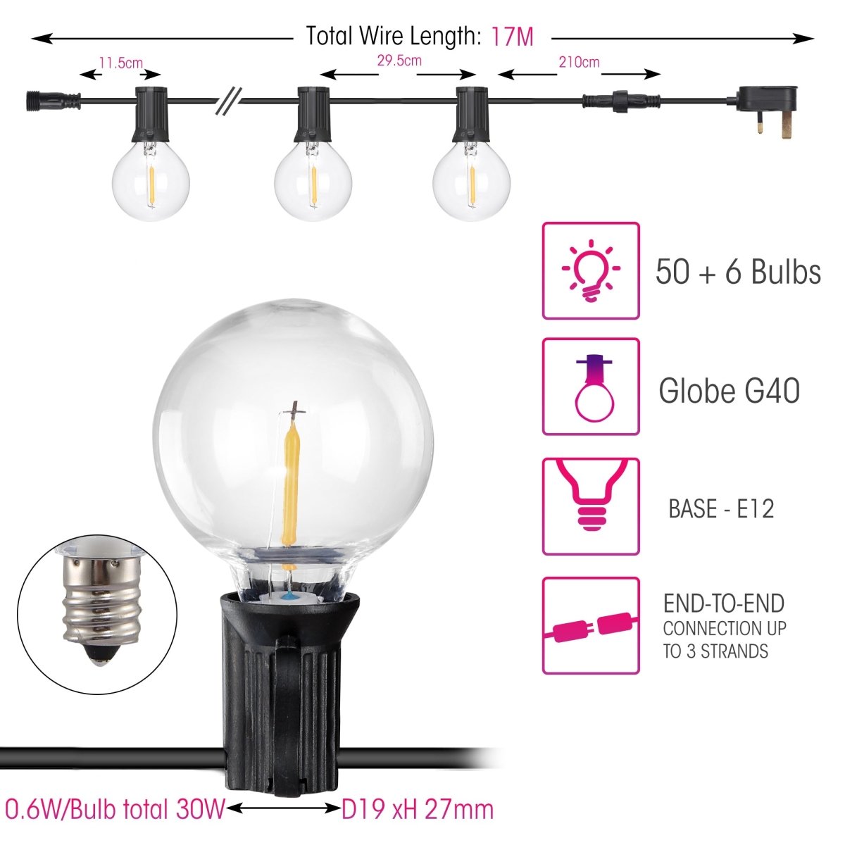 Better homes & gardens 18.7 feet deals 20 count g40 clear glass globe bulbs