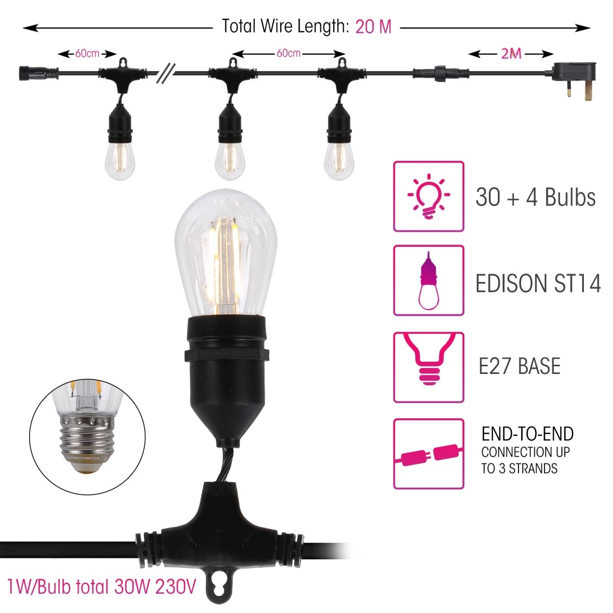 size and dimensions of 581-13149 pollux festoon led bulb string light