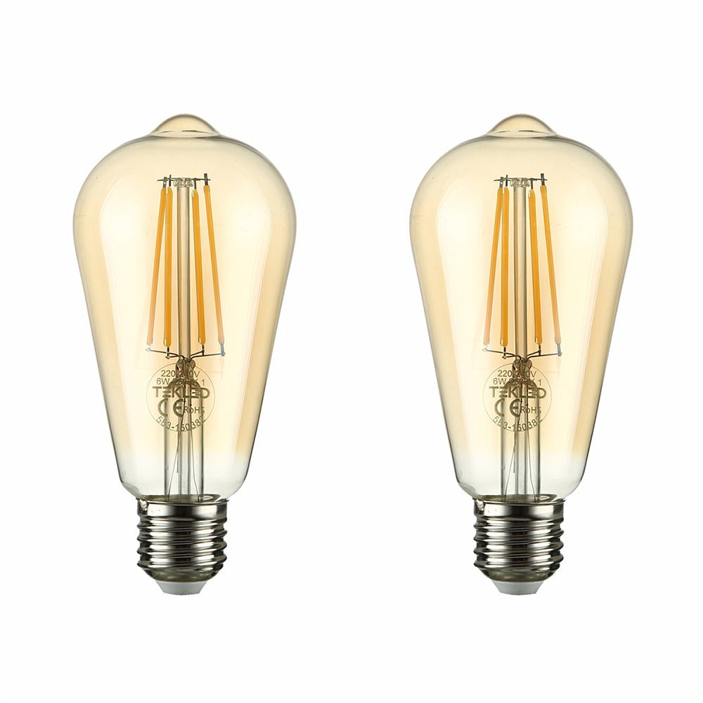 Main image of LED Dimmable Filament ST64 Edison Bulb E27 Edison Screw 6.5W Pack of 2 Warm White 2400K