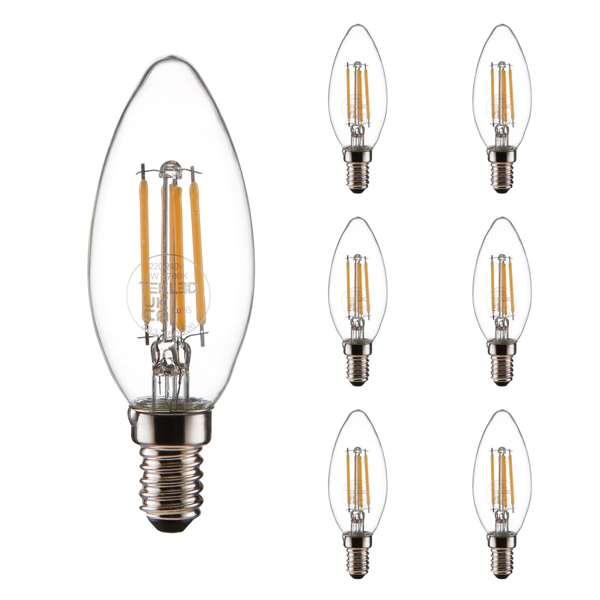 Main image of LED Filament Bulb C35 Candle E14 Small Edison Screw 4W 470lm Cool White 4000K Clear Pack of 6 | TEKLED 583-150606
