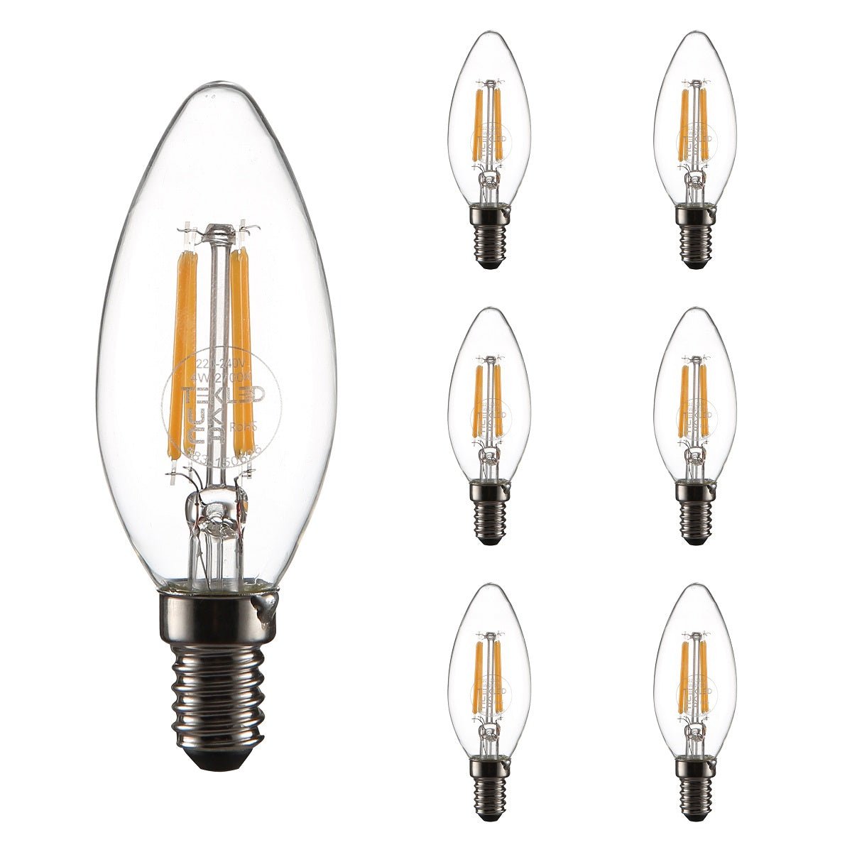 LED Dimmable Filament C35 Candle Bulb E14 Small Edison Screw 4W Pack of 6 Warm White