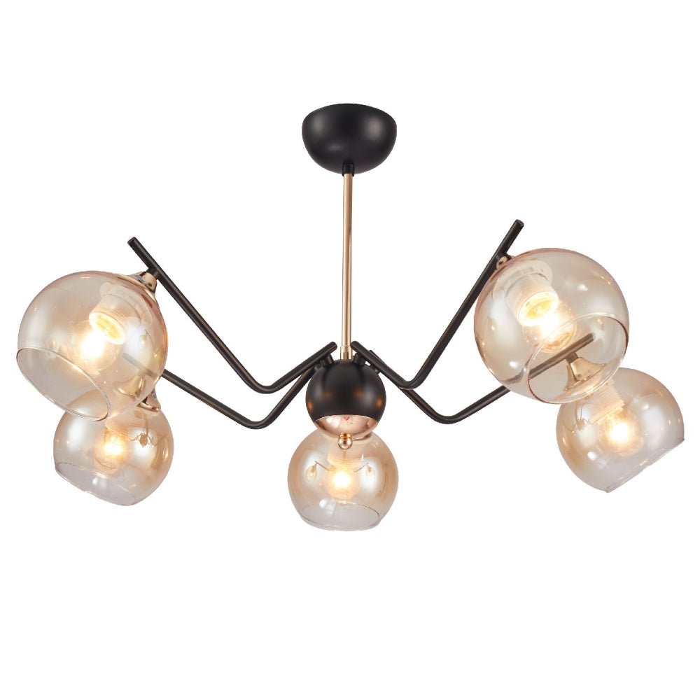 TEKLEDSemi-Flush Ceiling LightAmber Cone Glass Black Gold Metal Spider Semi Flush Ceiling Light159-171845 Lamp2