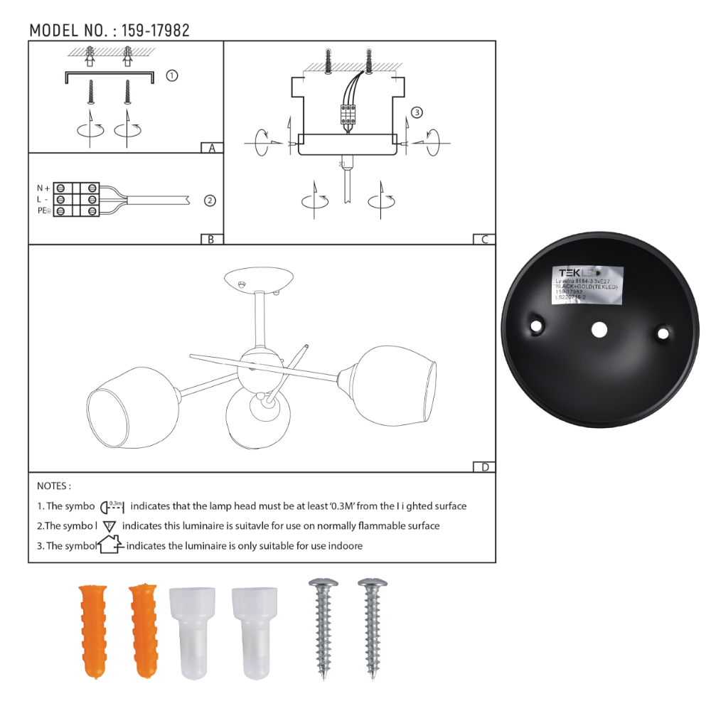 User manual for Amber Eclipse Semi-Flush Ceiling Light | TEKLED 159-17982