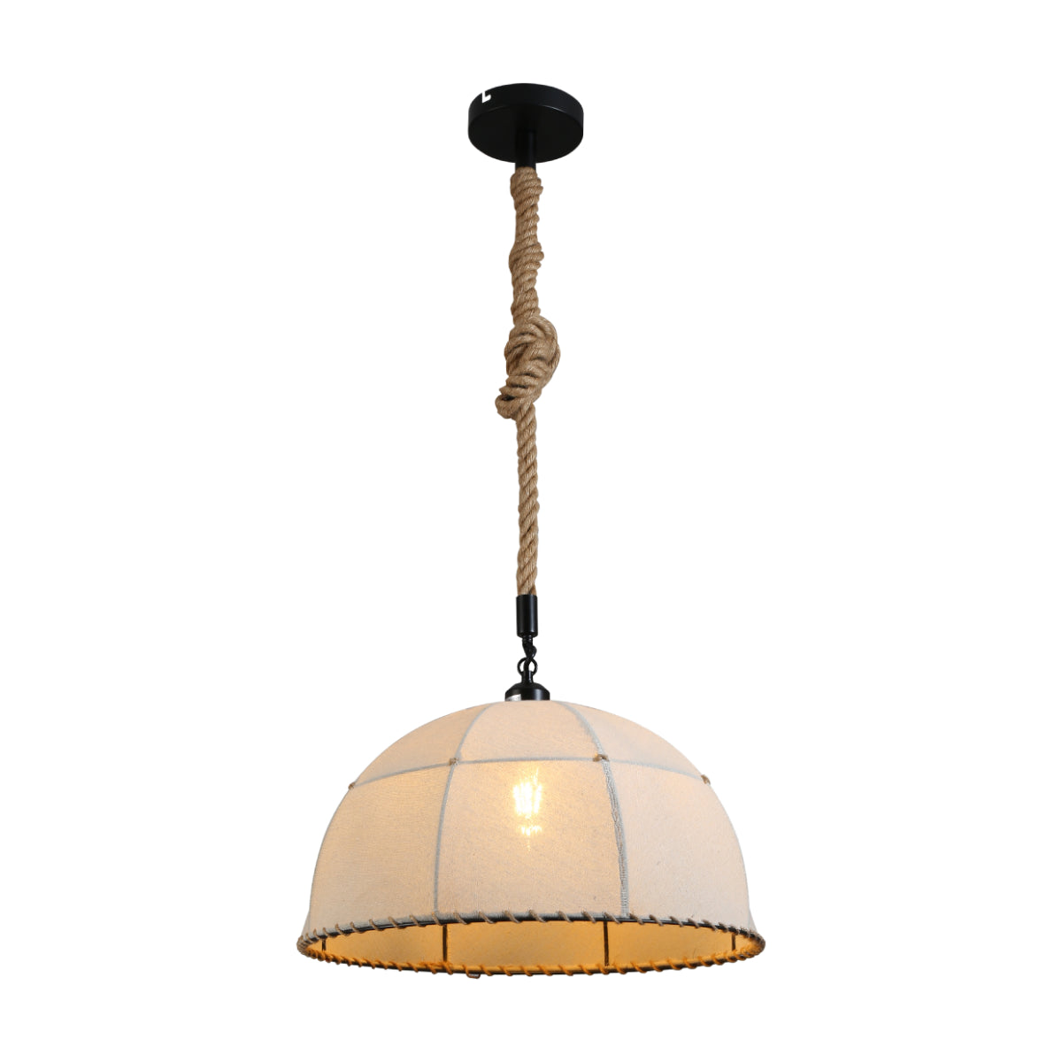 Pendant Rope Ceiling 45cm Ecru Fabric Dome Pendant Light | Hemp Rope Ceiling Fixture
