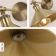 Detailed captures of Antique Brass Hinged Metal Funnel Wall Light with E27 Fitting