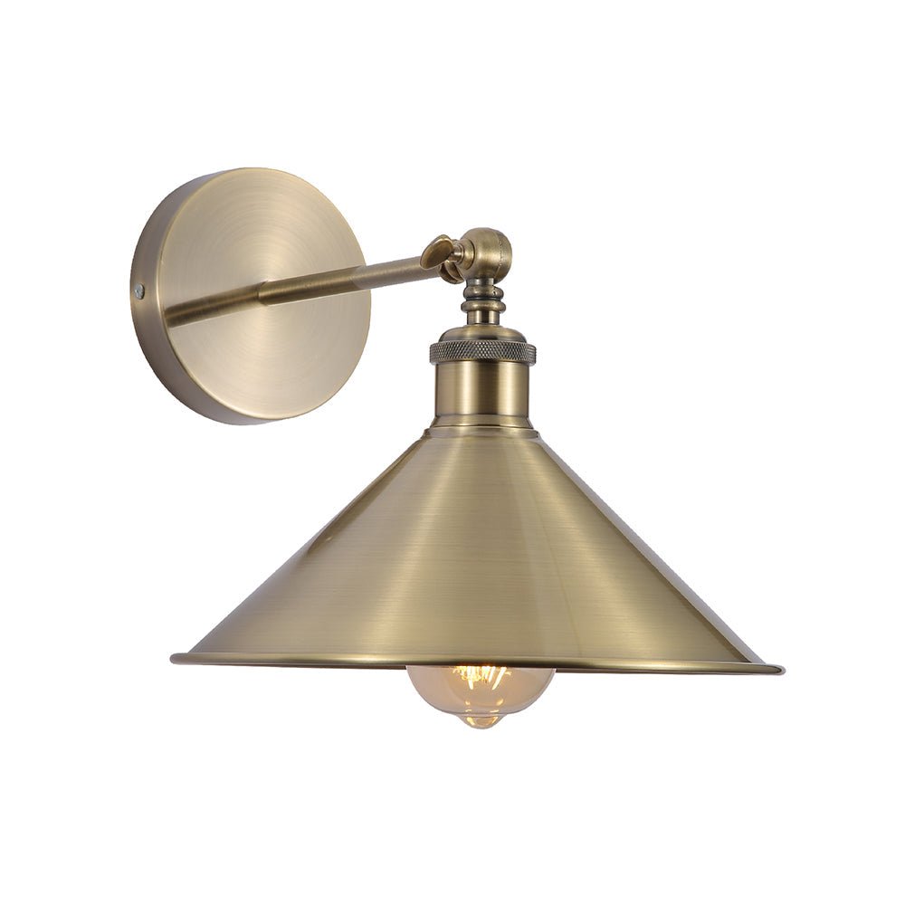 Main image of Antique Brass Hinged Metal Funnel Wall Light with E27 Fitting