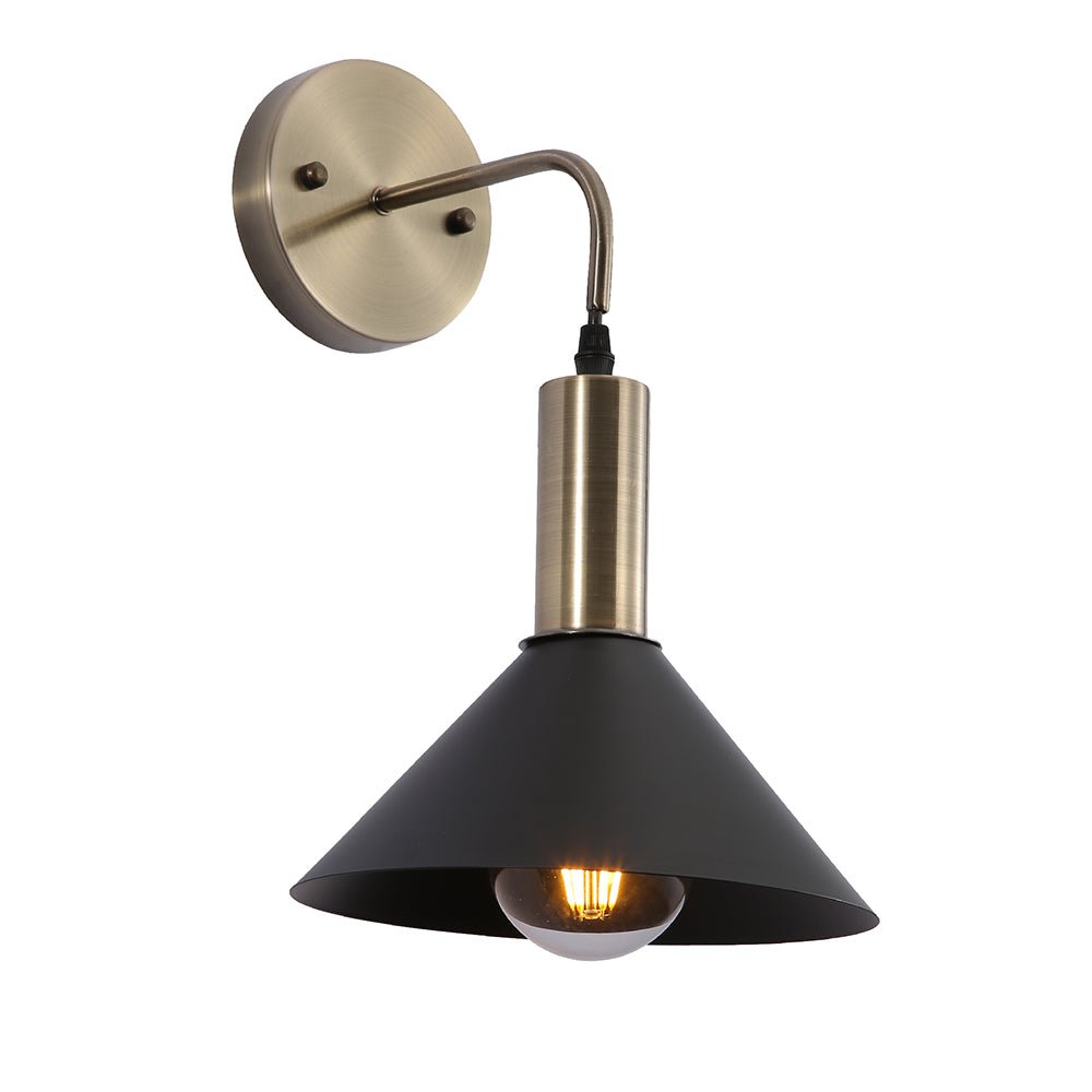 Main image of Antique Brass Metal Black Cone Suspended Wall Light with E27 Fitting